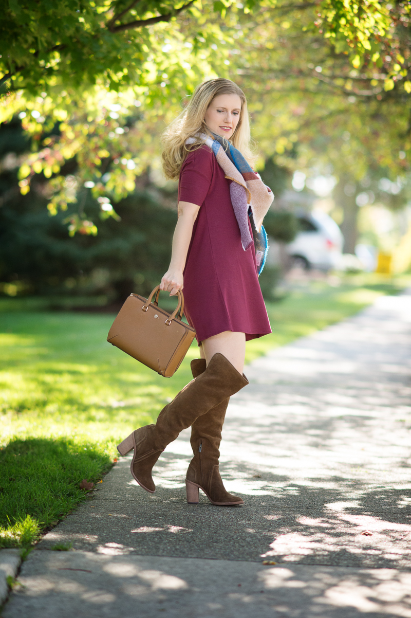 Petite Fashion and Style | ASOS blanket scarf | Suede OTK Boots | Click to read more...