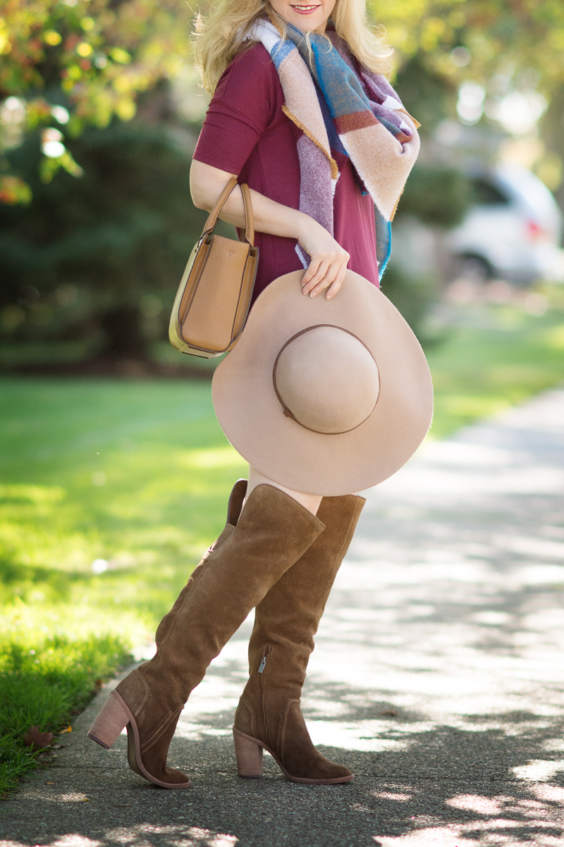 Petite Fashion and Style | ASOS blanket scarf | Suede OTK Boots | Click to read more...