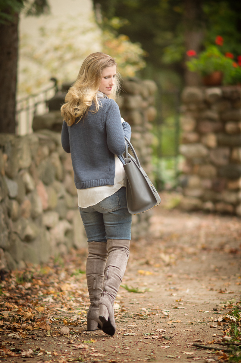 Petite Fashion and Style | Loft Chunky Two in One Sweater | Suede OTK Boots | Click to Read More...