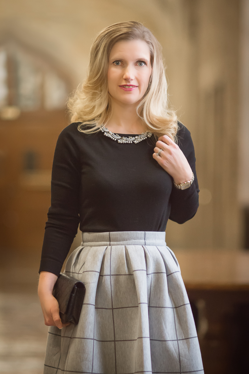 Petite Style Blog | Shein Grey Grid Box Pleat Skirt | Click to Read More...