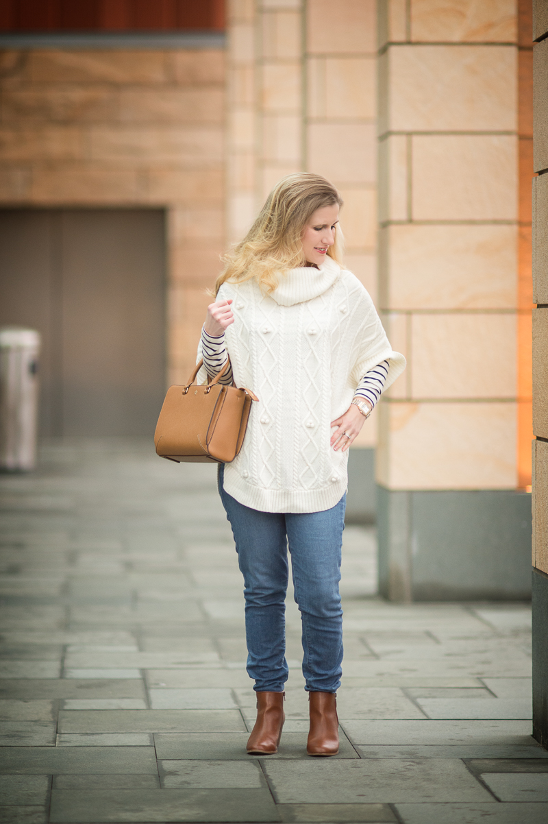 Petite Style Blog | Talbots Aran-Stitched Cowlneck Poncho | Click to Read More...