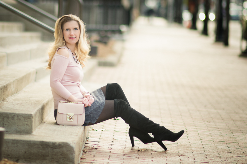 Petite Fashion and Style Blog | Ann Taylor Silk Cotton Cold Shoulder Sweater | Happiness Boutique Shine Bright Statement Necklace | Click to Read More...