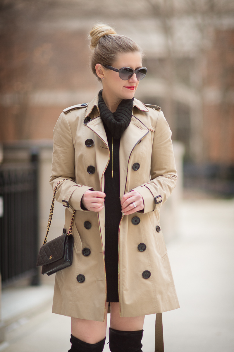Petite Fashion and Style Blog | Burberry Sandringham Trench | Chanel Wallet on Chain | Stuart Weitzman Highland Boots | Click to Read More...