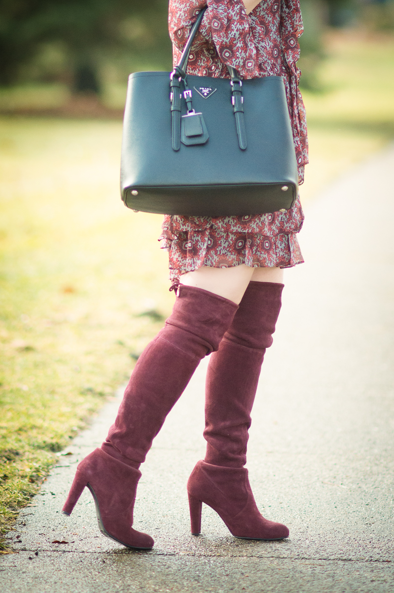 Petite Fashion and Style Blog | Cinq-a-Sept Jasmine Ruffled Silk Dress | Stuart Weitzman Highland Boots | Click to Read More...