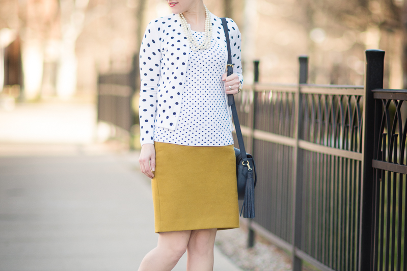 Petite Fashion and Style Blog | J. Crew Cotton Jackie Cardigan Sweater in Dot | Gigi New York Jenni Saddle Bag in Navy | Click to Read More...