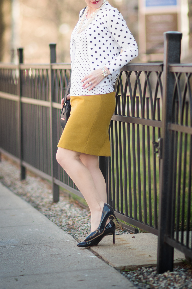 Petite Fashion and Style Blog | J. Crew Cotton Jackie Cardigan Sweater in Dot | Gigi New York Jenni Saddle Bag in Navy | Click to Read More...