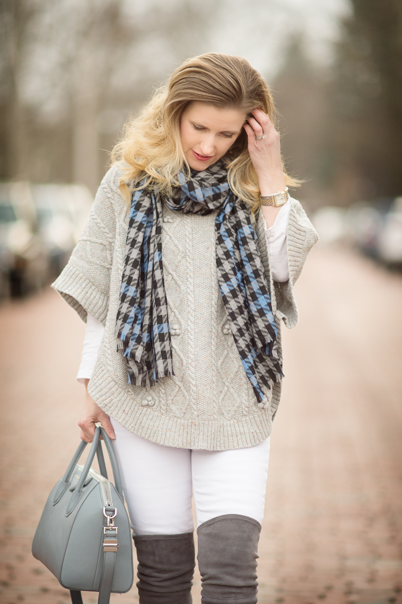 Petite Fashion and Style Blog | Talbots Aran-Stitched Cowlneck Poncho