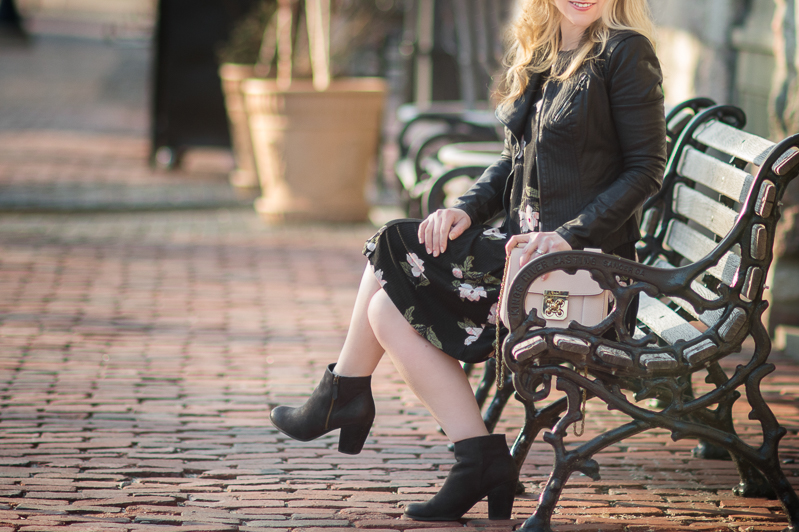Petite Fashion and Style Blog | Black floral shift dress | Blank NYC Faux Leather Jacket | Click to Read More...