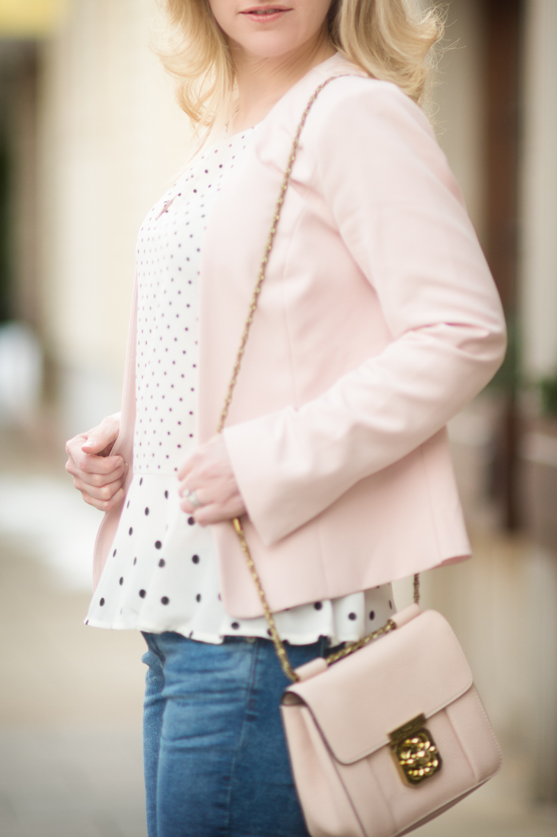 Petite Fashion and Style Blog | Halogen Open Front Jacket | Maison Jules Polka Dot Peplum Top | Click to Read More:...