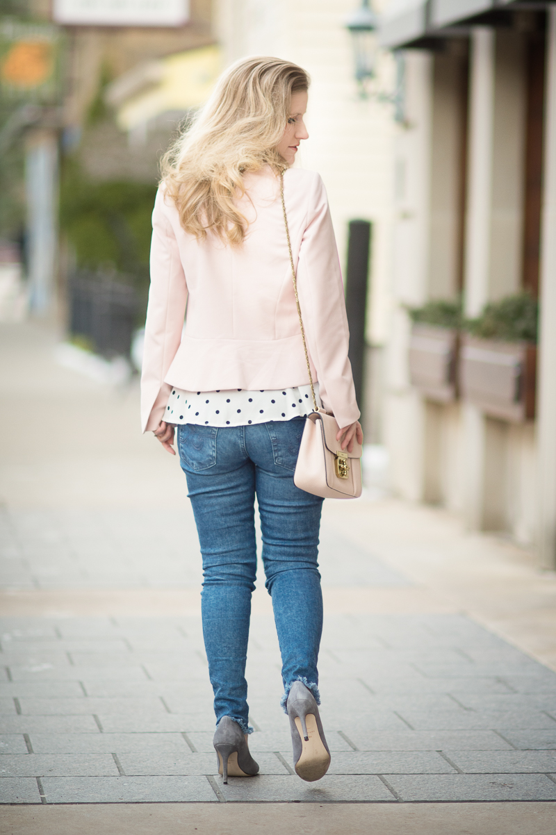 Petite Fashion and Style Blog | Halogen Open Front Jacket | Maison Jules Polka Dot Peplum Top | Click to Read More:...