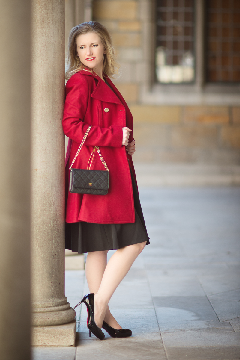Petite Fashion and Style Blog | Maggy London Gracie Dress | Laundry by Shelli Segal-Double-Breasted Skirted Swing Coat | Click to Read More...