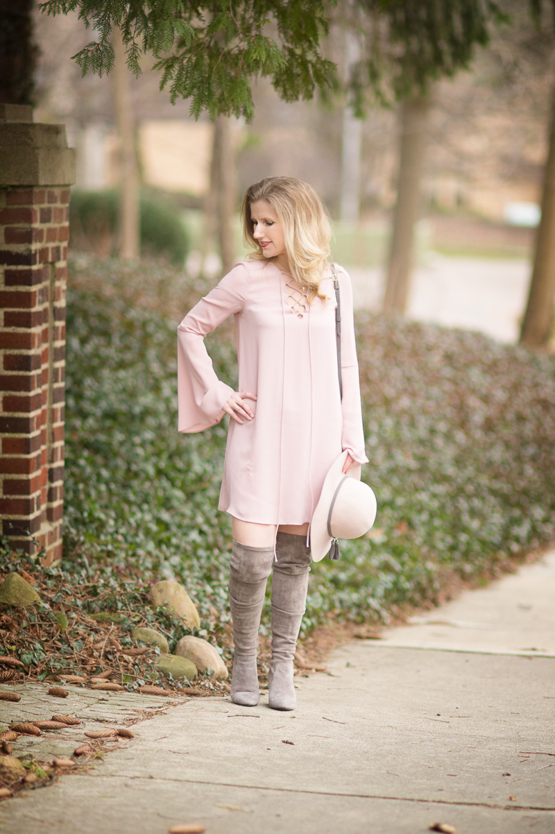 Petite Fashion and Style Blog | Soprano Lace-Up Shift Dress | Celine Small Trotteur Shoulder Bag | Click to Read More...