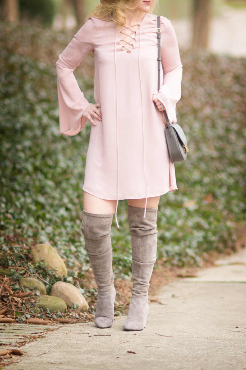 Petite Fashion and Style Blog | Soprano Lace-Up Shift Dress | Celine Small Trotteur Shoulder Bag | Click to Read More...