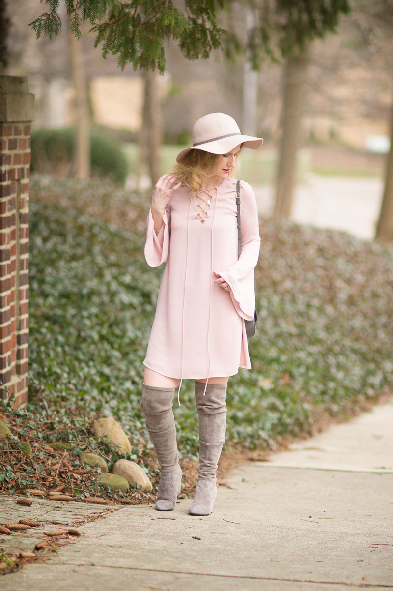 Petite Fashion and Style Blog | Soprano Lace-Up Shift Dress | Celine Small Trotteur Shoulder Bag | Click to Read More...