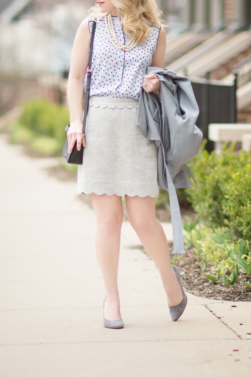 Petite Fashion and Style Blog | Club Monaco Meelo Skirt | Chicwish Textured Belted Trench Coat in Grey | Click to Read More...