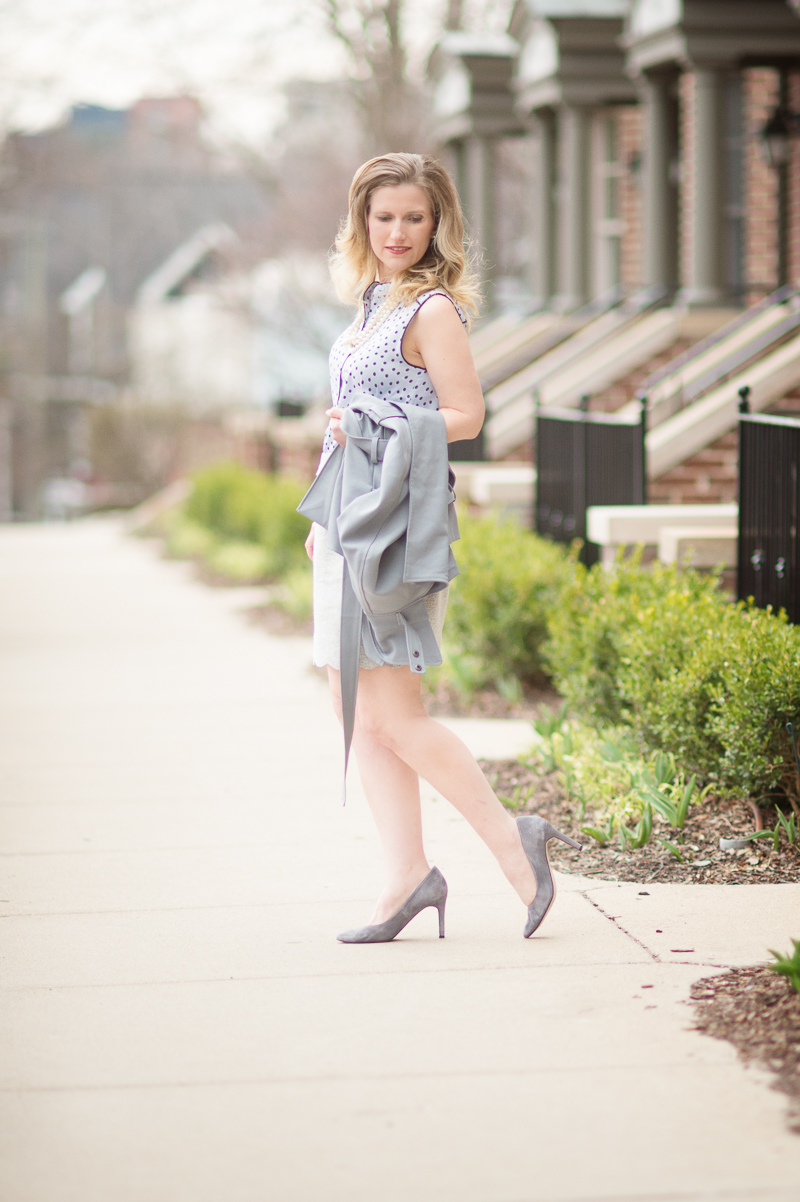 Petite Fashion and Style Blog | Club Monaco Meelo Skirt | Chicwish Textured Belted Trench Coat in Grey | Click to Read More...