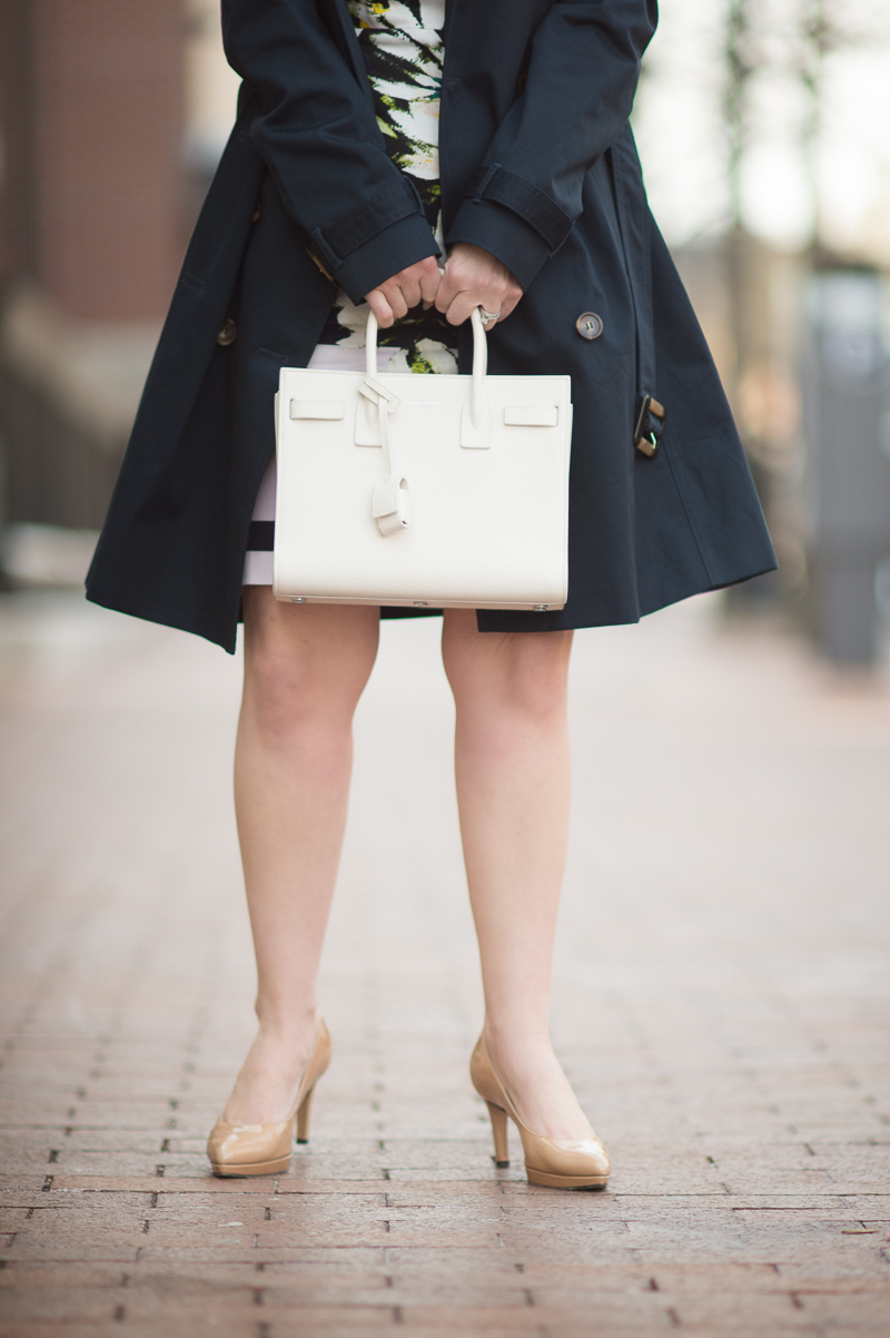 Petite Fashion and Style Blog | Maggy London Zana Sheath | Marks and Spencer Pure Cotton Trench | YSL Baby Sac Du Jour | Click to Read More...