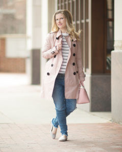 Petite Fashion and Style Blog | Burberry Sandringham Trench Coat | Club Monaco Mackenzie Striped Sweater | AG The Legging Ankle Jeans | Chloe Lauren Flats | Click to Read More...