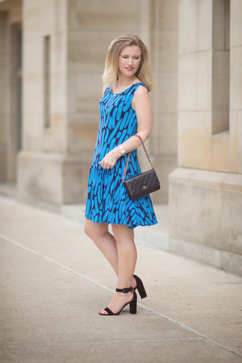 Petite Fashion and Style Blog | Leota Savvy Sleeveless Ruffle Dress in Azure Brushstroke | Click to Read More..