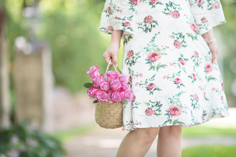 Petite Fashion and Style Blog | Sara Boo USA Women's Embroidered Floral 3-4 Sleeve Dress | Raye Lulu Heel | Doen Phoebe Basket Bag | Click to Read More...