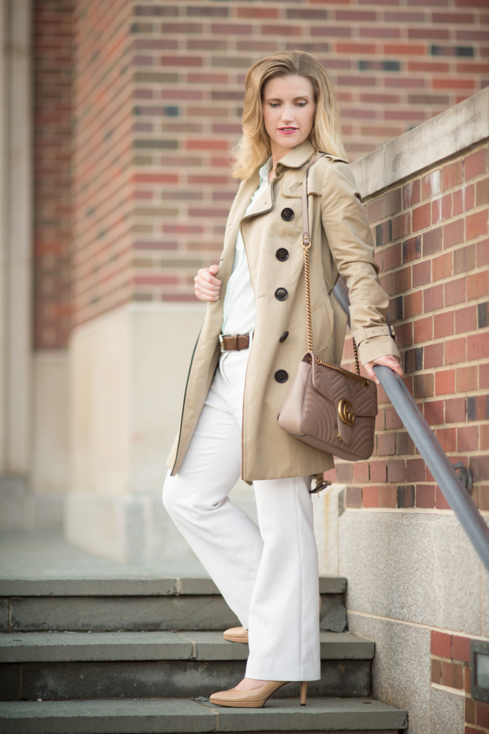 Petite Fashion and Style Blog | Everlane Relaxed Silk Shirt | Ann Taylor Kick Crop Flare Pants | Gucci Marmont Shoulder Bag | Burberry Trench | Click to Read More...