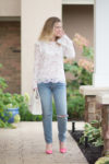 Petite Fashion and Style Blog | WAYF Women's Lydia Lace Ruffle Trim Blouse | X Revolve Petite Naomi High-Rise Jean | YSL Baby Sac du Jour | Click to Read More... - The One White Lace Top You Need by Michigan petite fashion blogger The Blue Hydrangeas