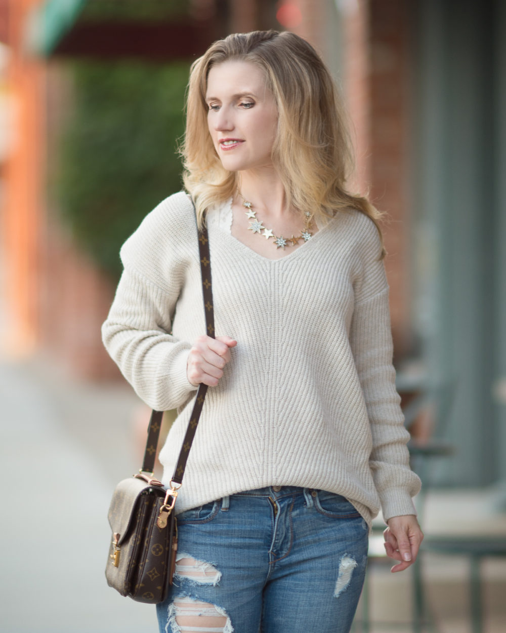 Petite Fashion and Style Blog | BP V. Neck Sweater | Express Mid Rise Distressed Performance Ankle Jeans | Rag and Bone Harrow Boots | Click to Read More... - 8 Fall Sweaters Under $50 by popular Michigan petite fashion blogger The Blue Hydrangeas