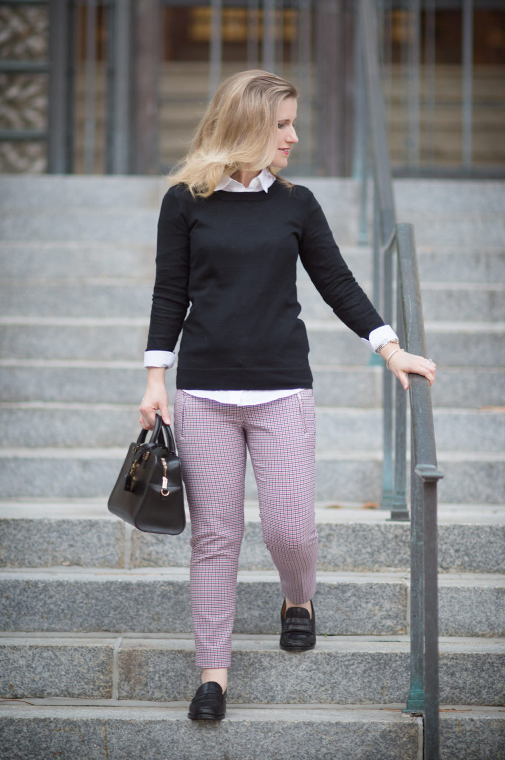 Petite Fashion and Style Blog | Banana Republic Sloan Fit Plaid Pant | J. Crew Tippi Sweater | Madewell Elinor Loafer | Click to Read More...