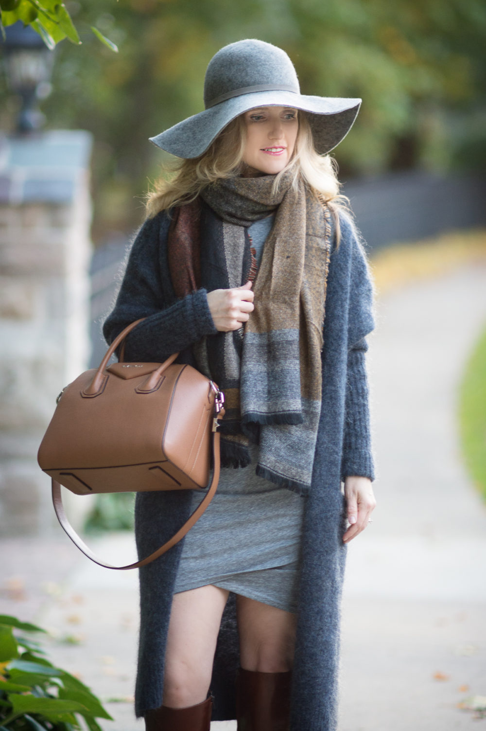 Petite Fashion and Style Blog Acne Studios Raya Mohair Sweater Leith Ruched Long Sleeve Dress Givenchy Antigona Bag BP Geo Colorblock Scarf | Click to Read More... - Layered Fall Outfit by popular Michigan petite fashion blogger The Blue Hydrangeas