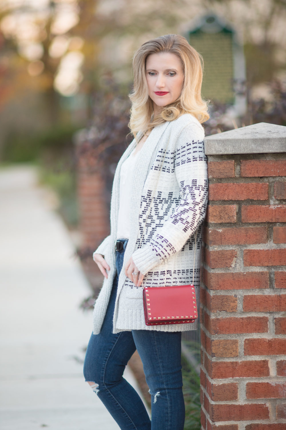 Petite Fashion and Style Blog | Cupcakes and Cashmere Raleigh Tribal Cardigan | Sole Society Luella Mules | Valentino Rockstud Flap Bag- { Click to Read More.