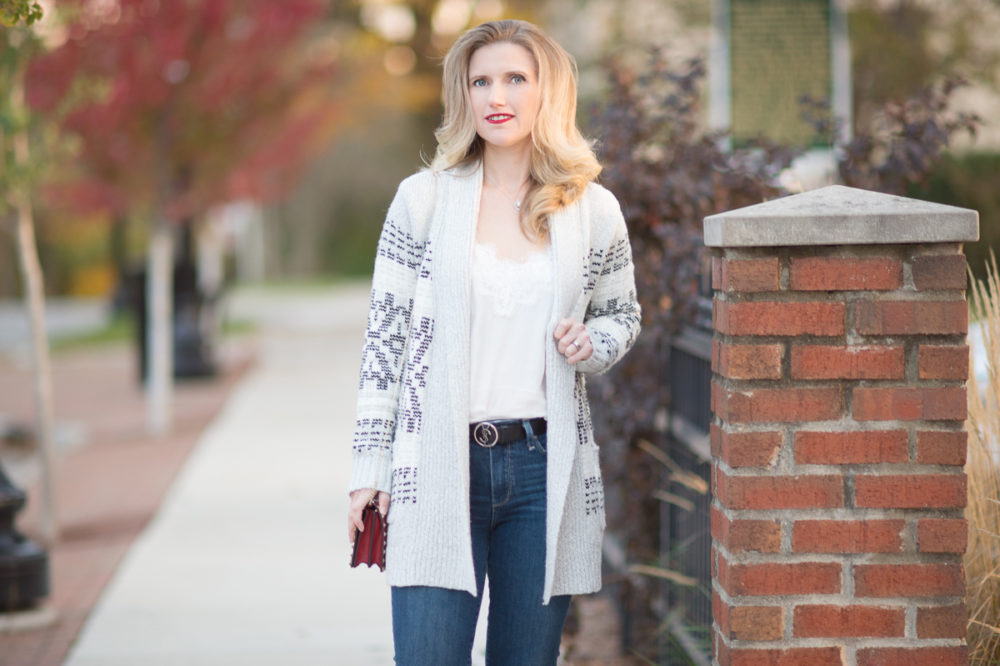 Petite Fashion and Style Blog | Cupcakes and Cashmere Raleigh Tribal Cardigan | Sole Society Luella Mules | Valentino Rockstud Flap Bag- { Click to Read More.