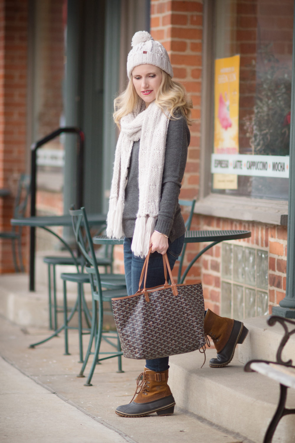 Petite Fashion and Style Blog | Fashion for Petite Women | Lark and Ro Cashmere Sweater | Sorel Winter Fancy Lace II Boot | Goyard Tote | Click to Read More...