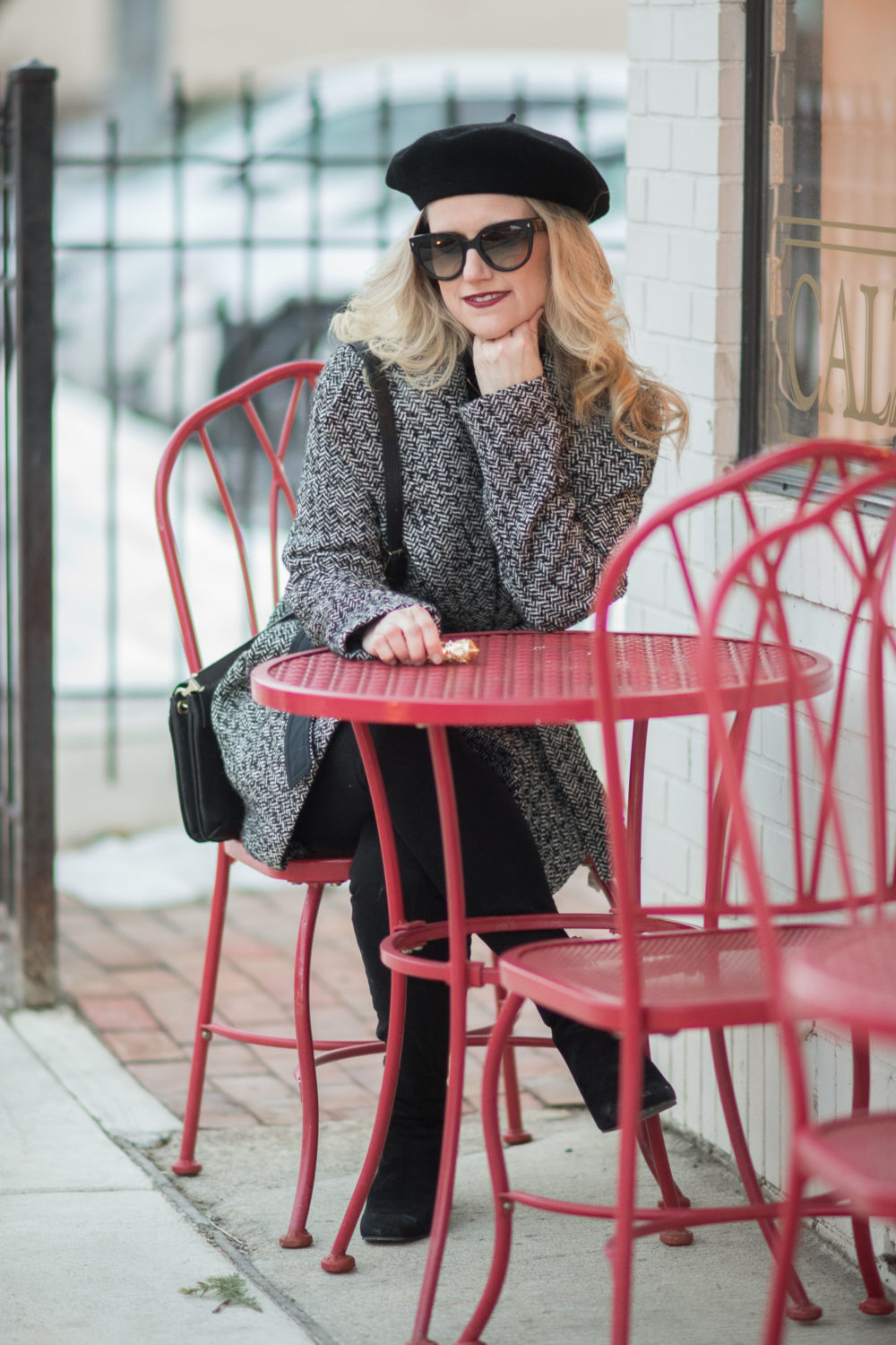 Petite Fashion and Style Blog | Fashion for Petite Women | Ann Taylor Herringbone Wrap Coat | Ferragamo Gancini Reversible Saffiano Leather Belt | Christian Louboutin Velvet Matte Lip Color