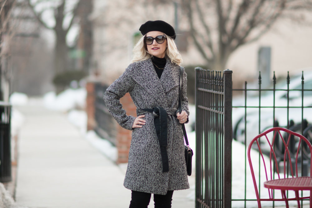 Petite Fashion and Style Blog | Fashion for Petite Women | Ann Taylor Herringbone Wrap Coat | Ferragamo Gancini Reversible Saffiano Leather Belt | Christian Louboutin Velvet Matte Lip Color