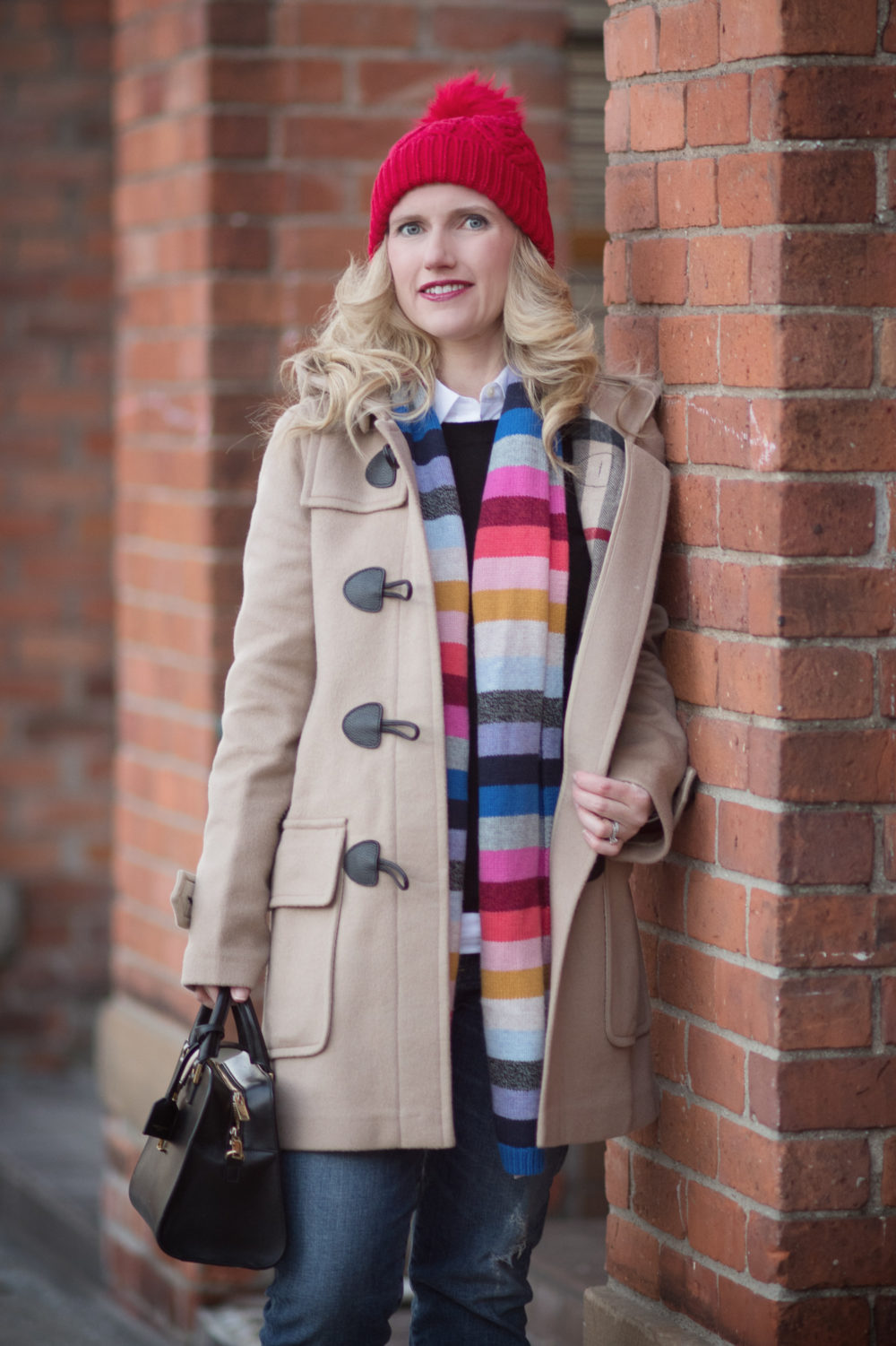 Petite Fashion and Style Blog | Fashion for Petite Women | Burberry Mercey Duffle | Sam Edelman Carolena Ankle Boot | Gap Crazy Strip Scarf | How to Fight the Winter Blues | Click to Read More...