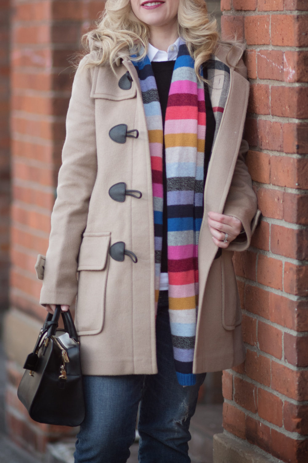 Petite Fashion and Style Blog | Fashion for Petite Women | Burberry Mercey Duffle | Sam Edelman Carolena Ankle Boot | Gap Crazy Strip Scarf | How to Fight the Winter Blues | Click to Read More...