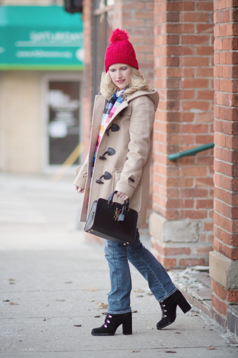 Petite Fashion and Style Blog | Fashion for Petite Women | Burberry Mercey Duffle | Sam Edelman Carolena Ankle Boot | Gap Crazy Strip Scarf | How to Fight the Winter Blues | Click to Read More...