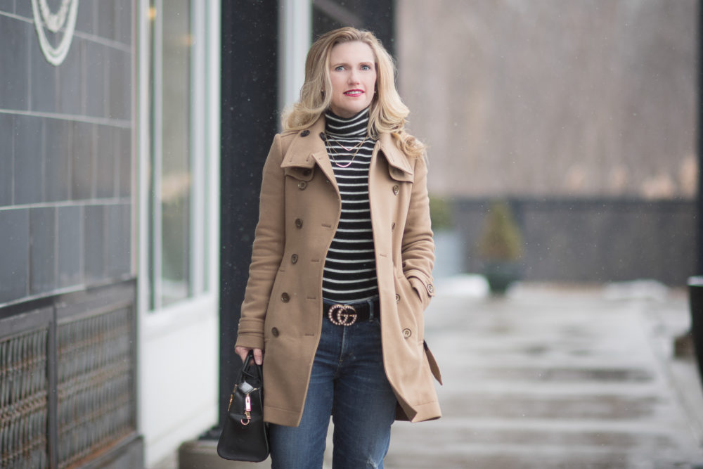 Petite Fashion and Style Blog | Fashion for Petite Women | Halogen Funnel Neck Cashmere Sweater | Burberry Funnel Neck Wool Coat | Gucci Pearl Belt