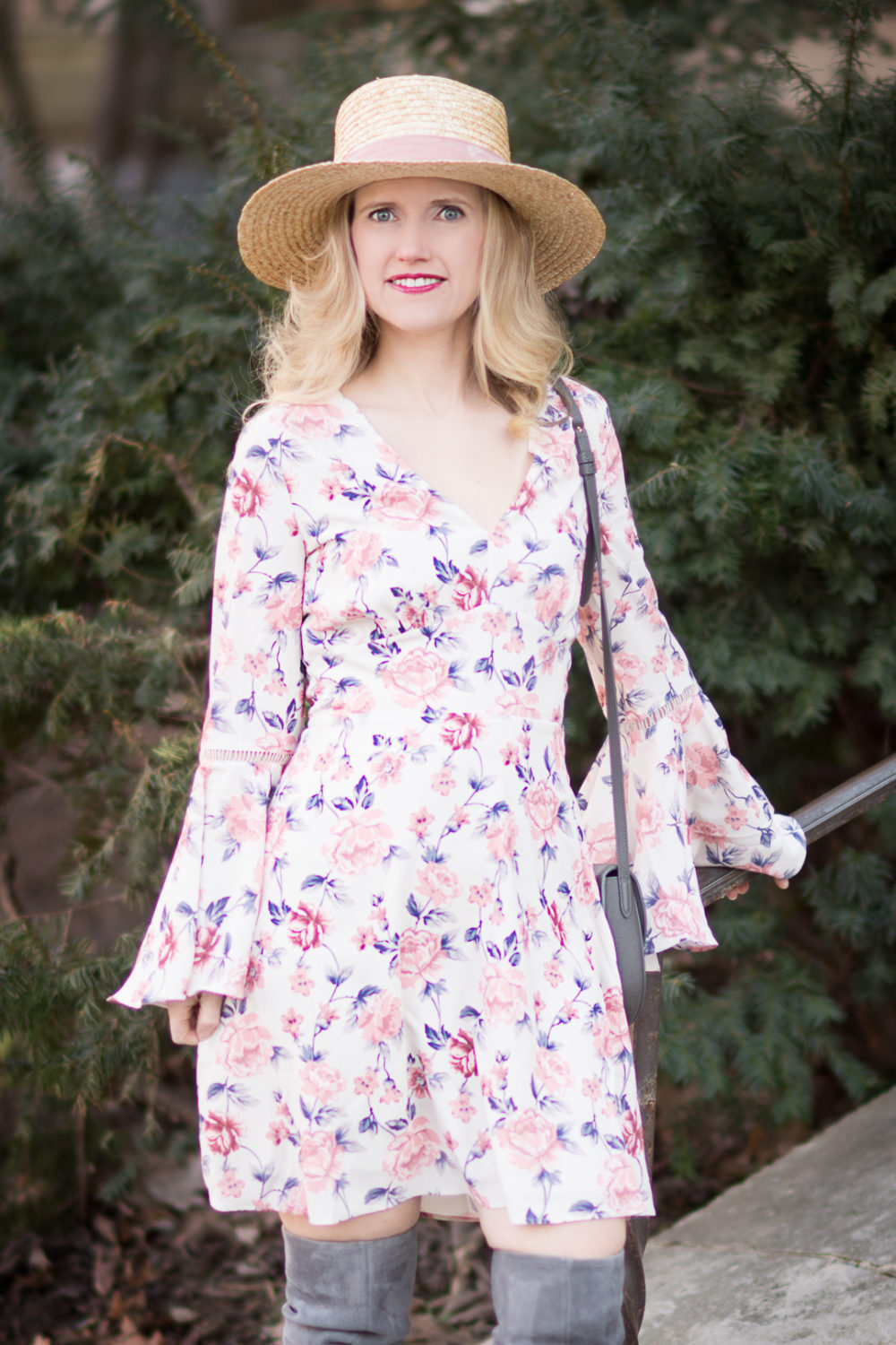 Petite Fashion and Style Blog | Ella Moon Bell Summer Dress | Lack of Color Boater Hat | Tory Burch Laila Boots