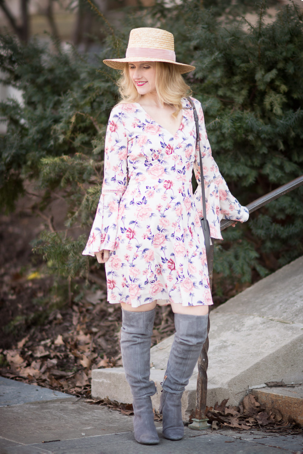 Petite Fashion and Style Blog | Ella Moon Bell Summer Dress | Lack of Color Boater Hat | Tory Burch Laila Boots