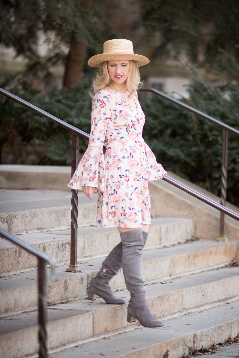 Petite Fashion and Style Blog | Ella Moon Bell Summer Dress | Lack of Color Boater Hat | Tory Burch Laila Boots