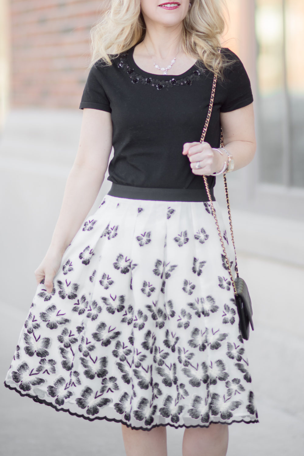 Petite Fashion and Style Blog | Fashion for Petite Women |Talbots RSVP Collection | Talbots Organza Pleated Skirt | Talbots Flower Trim Top | Christian Louboutin Simple Pump | Click to Read More...