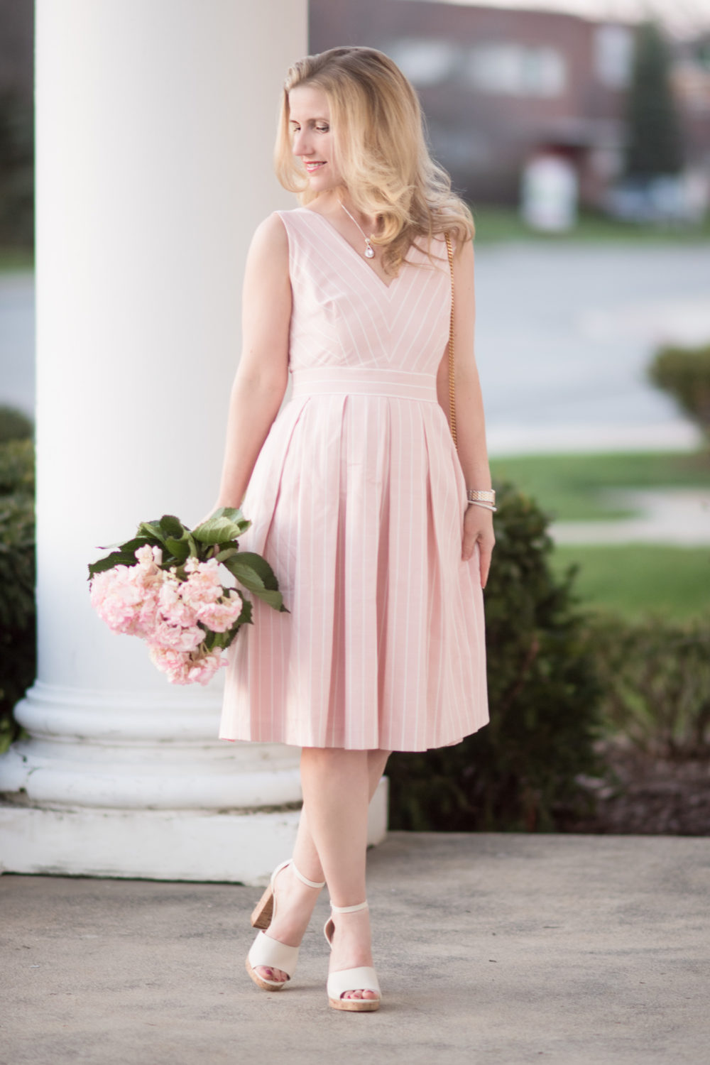 Michigan Petite Fashion and Lifestyle Blog | Gal Meets Glam Samantha Slub Stripe Fit & Flare Dress | Gal Meets Glam Collection Review...