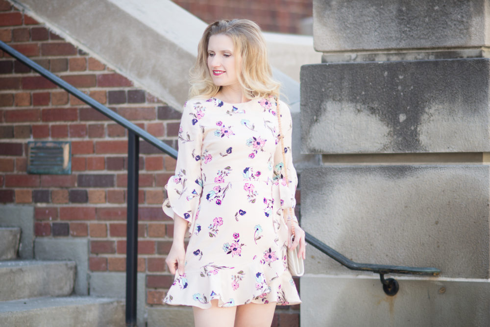 Petite Fashion and Style Blog | JOA Long Sleeve Floral Faux Wrap Dress