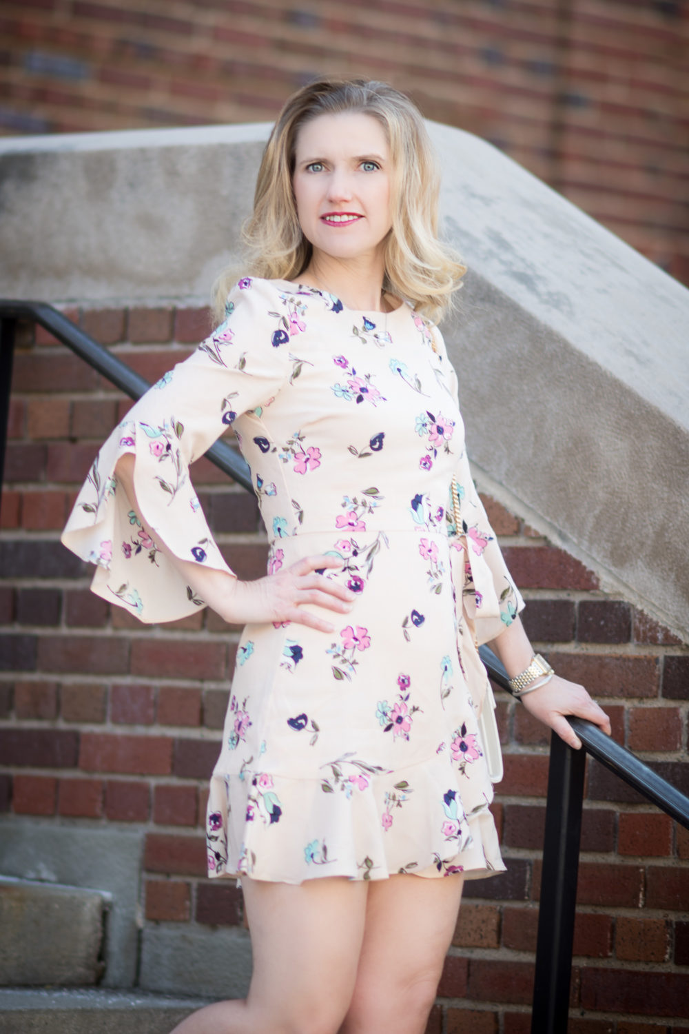 Petite Fashion and Style Blog | JOA Long Sleeve Floral Faux Wrap Dress