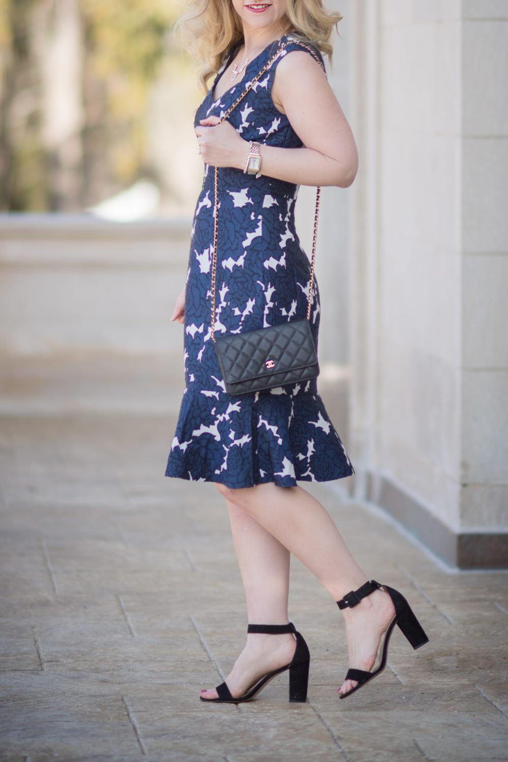 Petite Fashion and Style Blog | Lark & Ro Women's Jacquard Dress With Flounced Hem | Floral Dresses for Spring