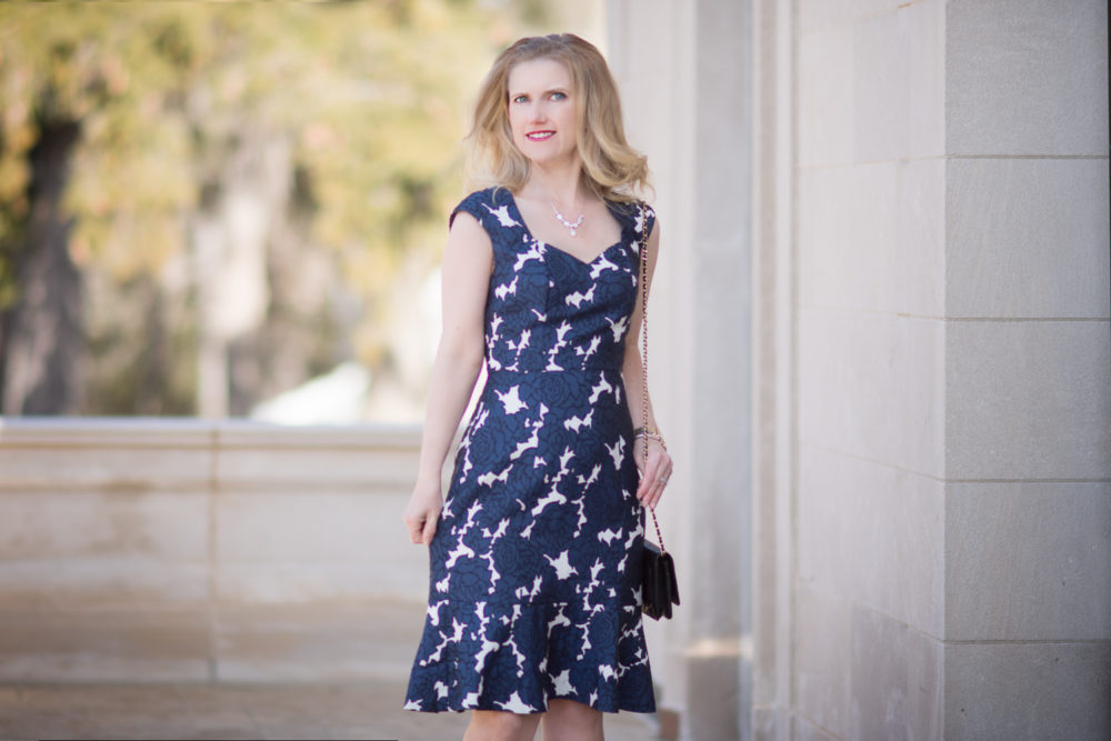 Petite Fashion and Style Blog | Lark & Ro Women's Jacquard Dress With Flounced Hem | Floral Dresses for Spring