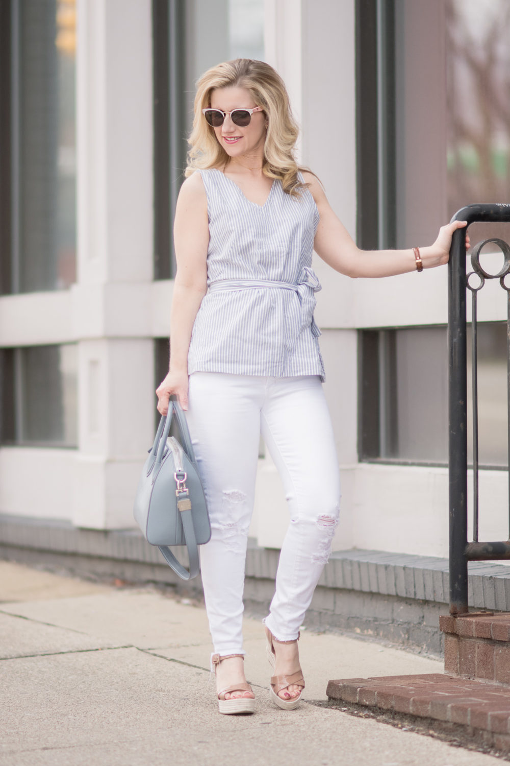 Michigan Petite Fashion and Lifestyle Blog | Lark & Ro Belted V-Neck Top | Givenchy Antigona Bag