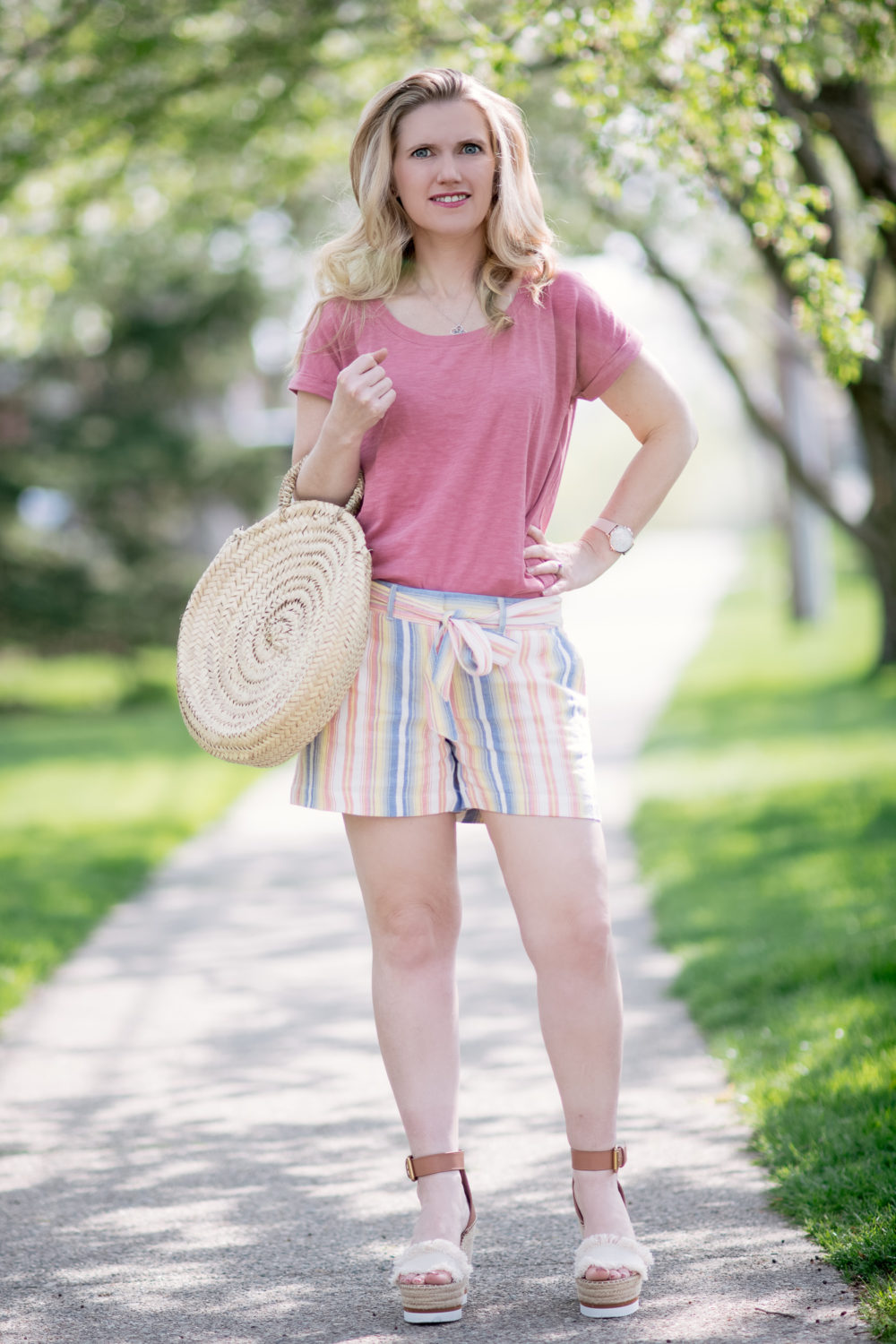 Michigan Petite Fashion and Lifestyle Blog | Loft Striped Tie Waist Shorts | Loft Sale