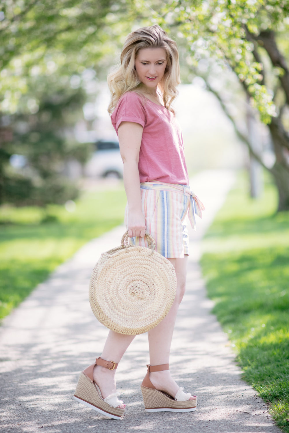 Michigan Petite Fashion and Lifestyle Blog | Loft Striped Tie Waist Shorts | Loft Sale